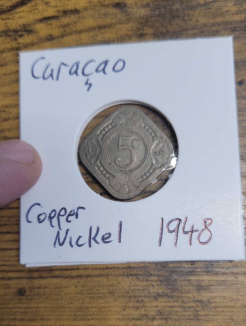Vintage 1948 Copper-Nickel 5 Cent Coin - Curacao (Brown/Silver)